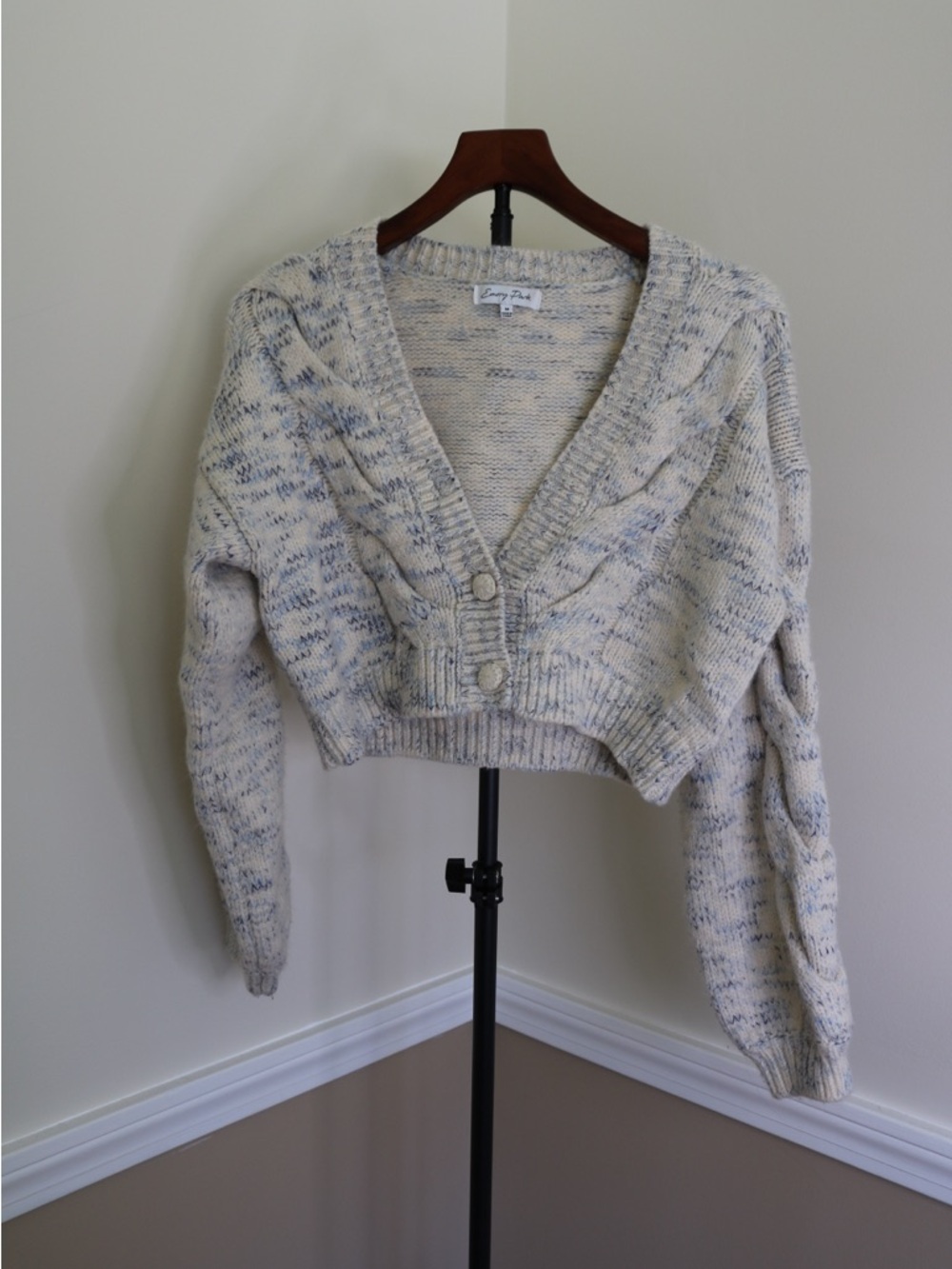 emory park Cream Speckle Cropped V-Neck Cardigan